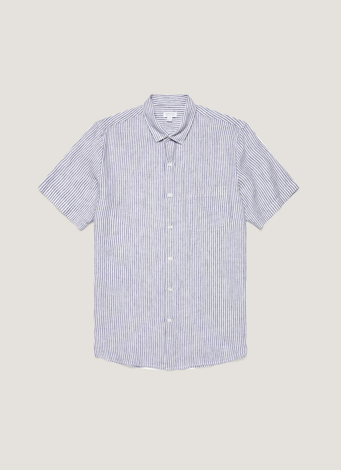 Men's Short Sleeve Linen Shirt in Navy/White