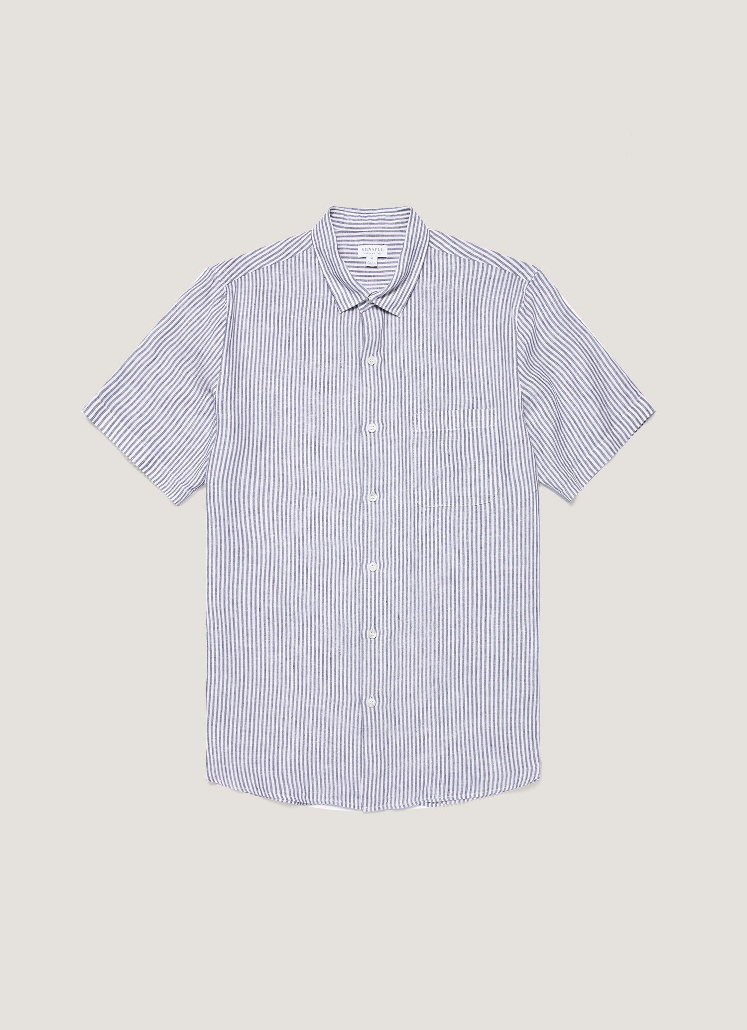 Men's Short Sleeve Linen Shirt in Navy/White