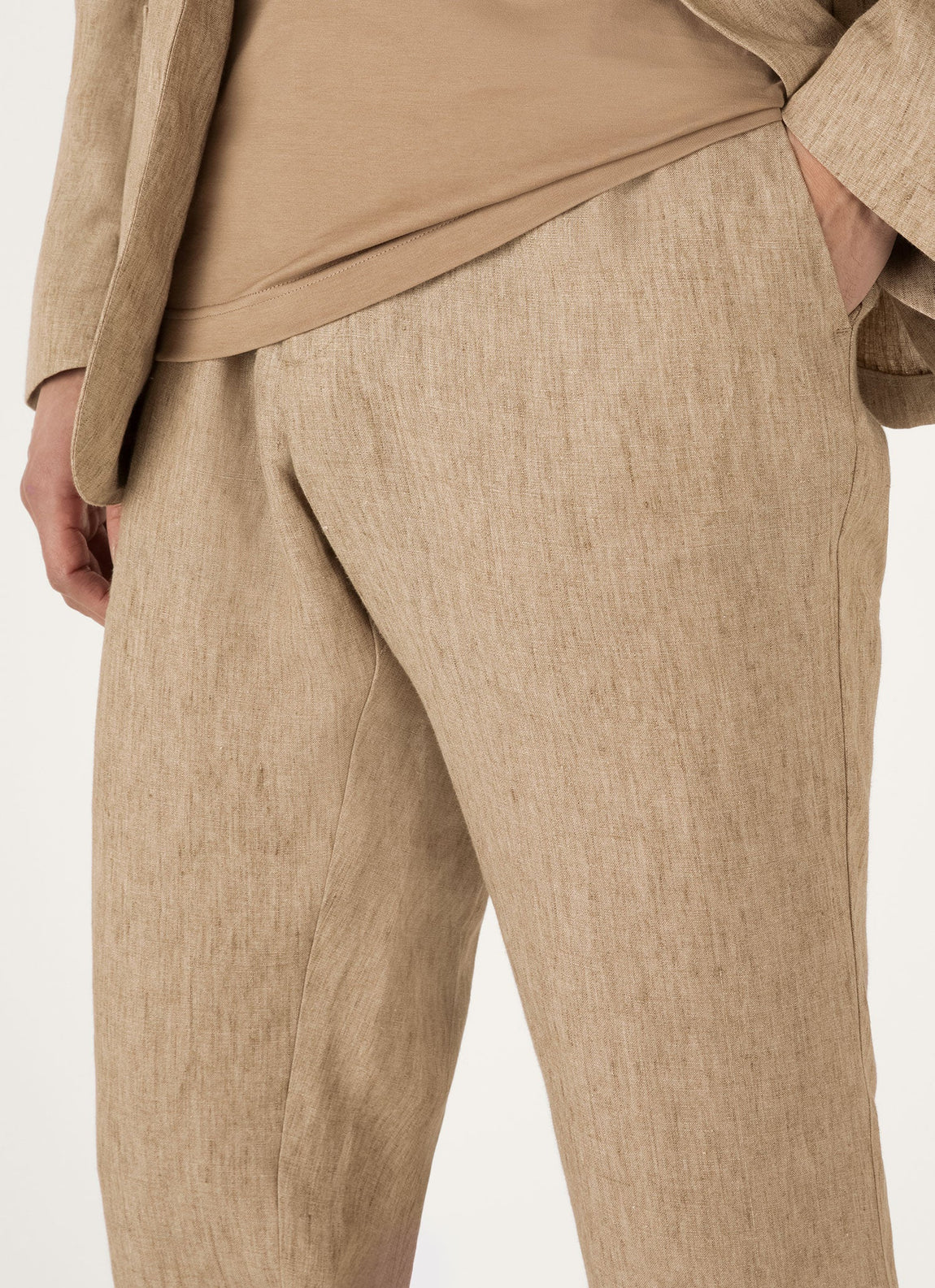 Men's Linen Drawstring Trouser in Dune Melange
