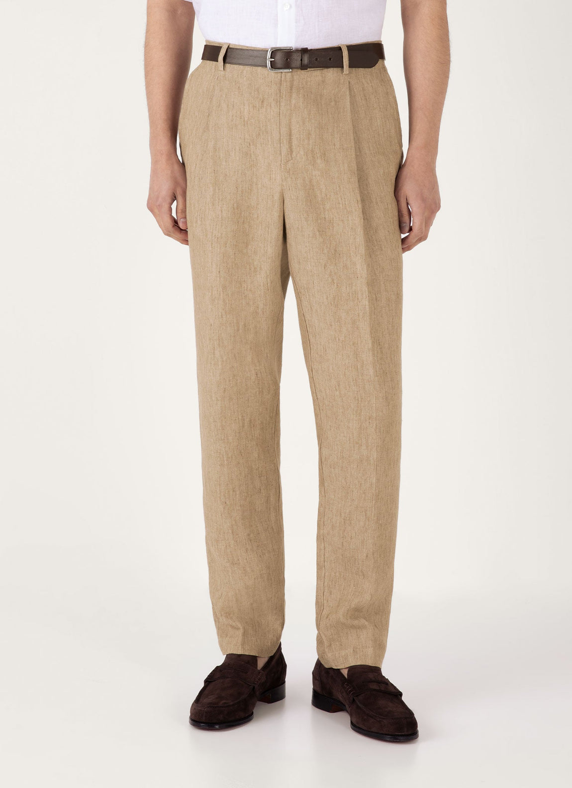 Men's Pleated Linen Trouser in Dune Melange