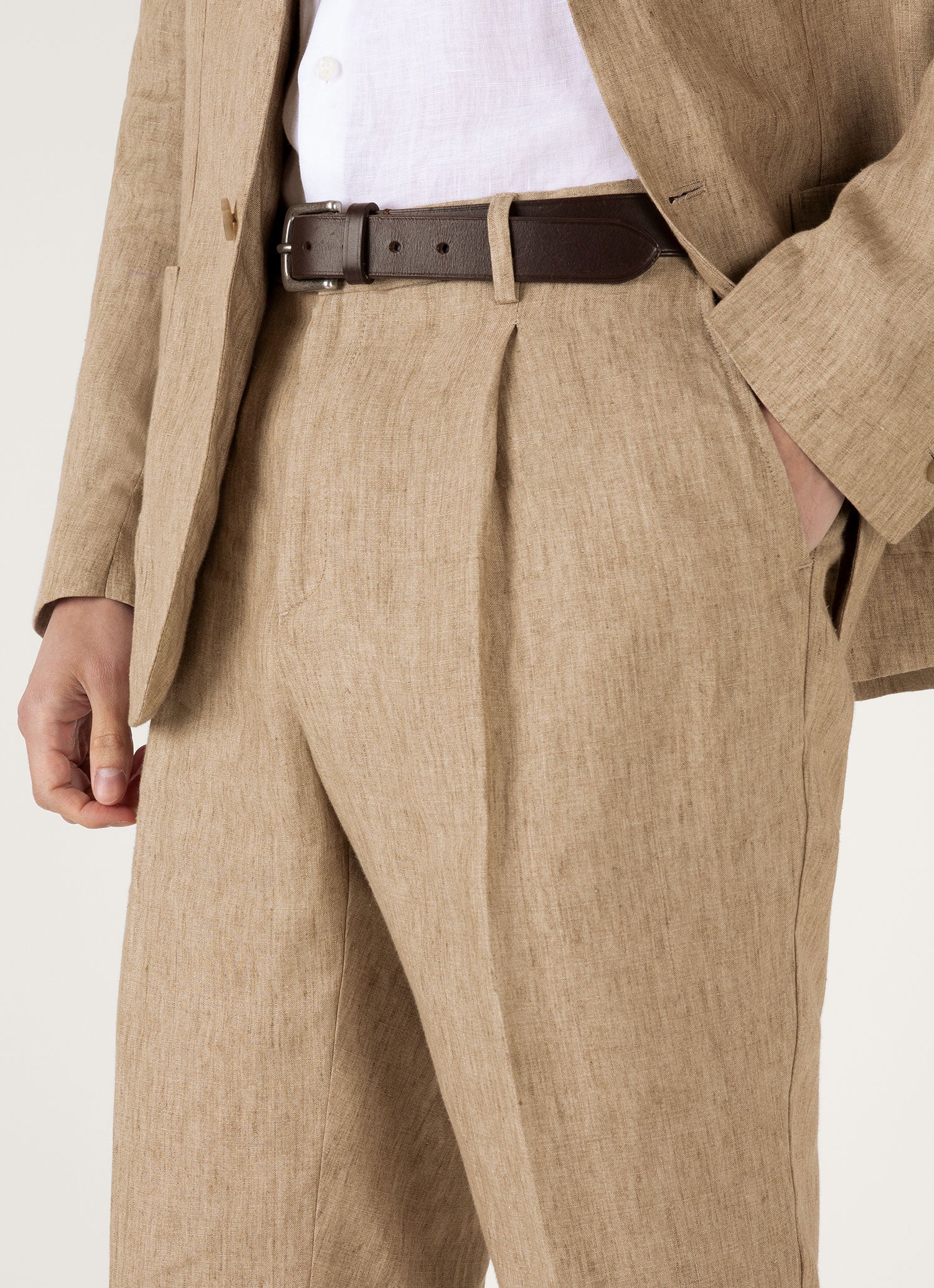 Men's Pleated Linen Trouser in Dune Melange