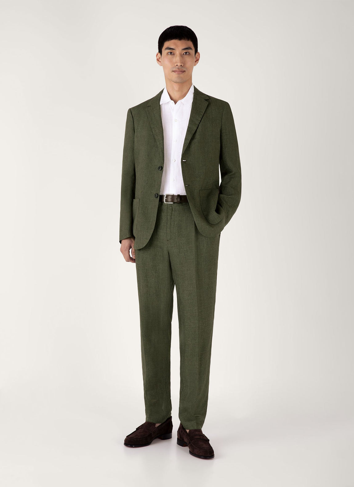 Men's Pleated Linen Trouser in Hunter Green