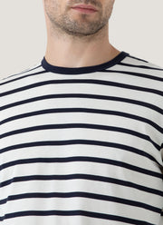 Men's Long Sleeve Classic T-shirt in Ecru/Navy Breton Stripe