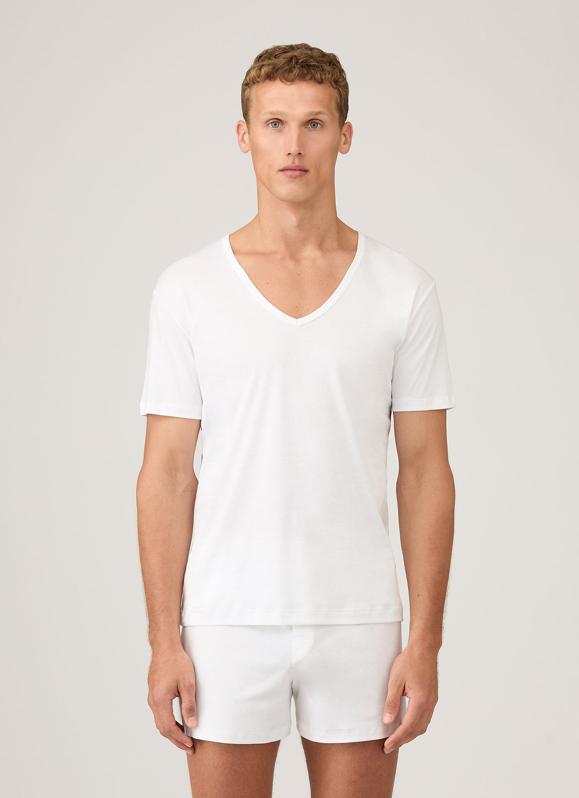 Men's Sea Island Cotton V-neck Underwear T-shirt in White