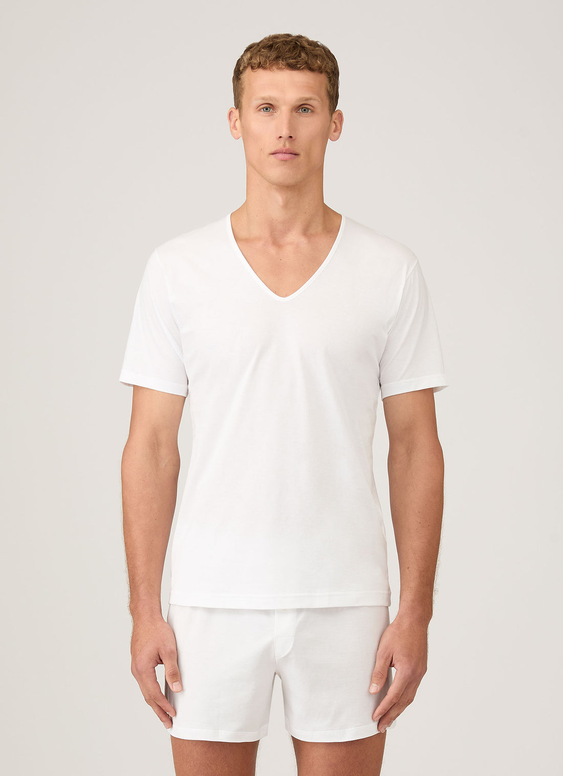 Men's Superfine Cotton V-neck Underwear T-shirt in White