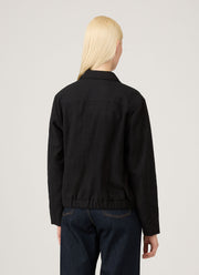 Women's Cotton Raffia Bomber Jacket in Black