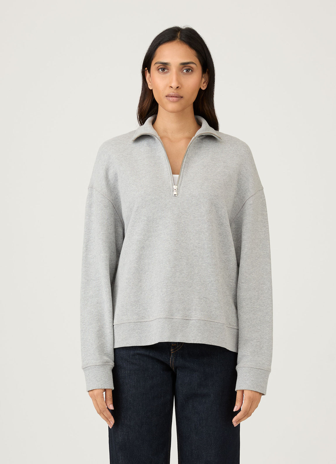 Women's Half Zip Loopback Sweatshirt in Grey Melange