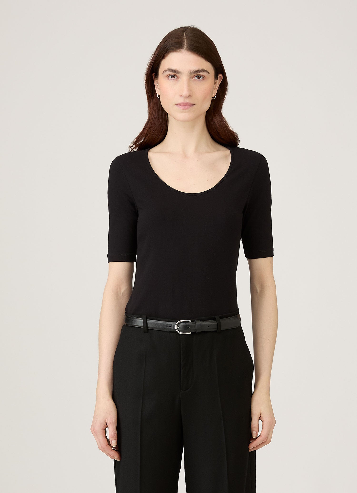Women's Stretch Cotton Scoop Top in Black