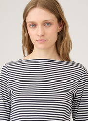Women's Boat Neck T-shirt in White/Navy English Stripe