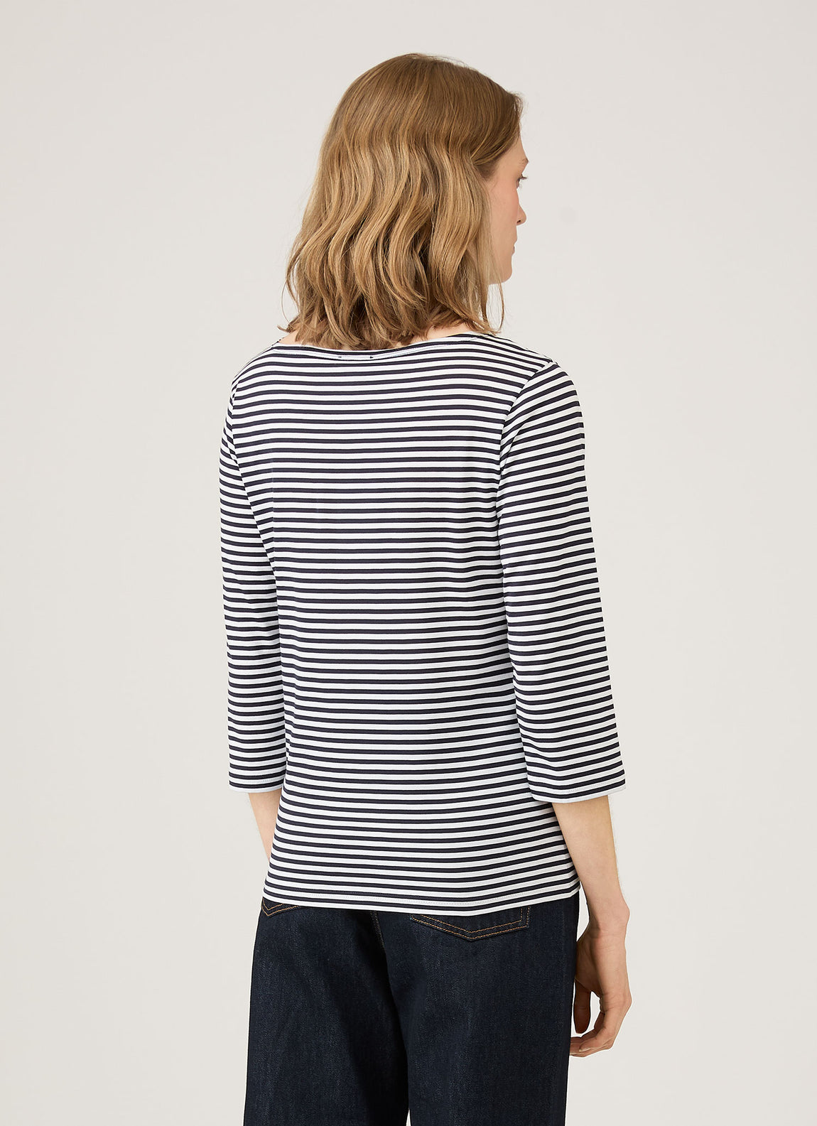 Women's Boat Neck T-shirt in White/Navy English Stripe