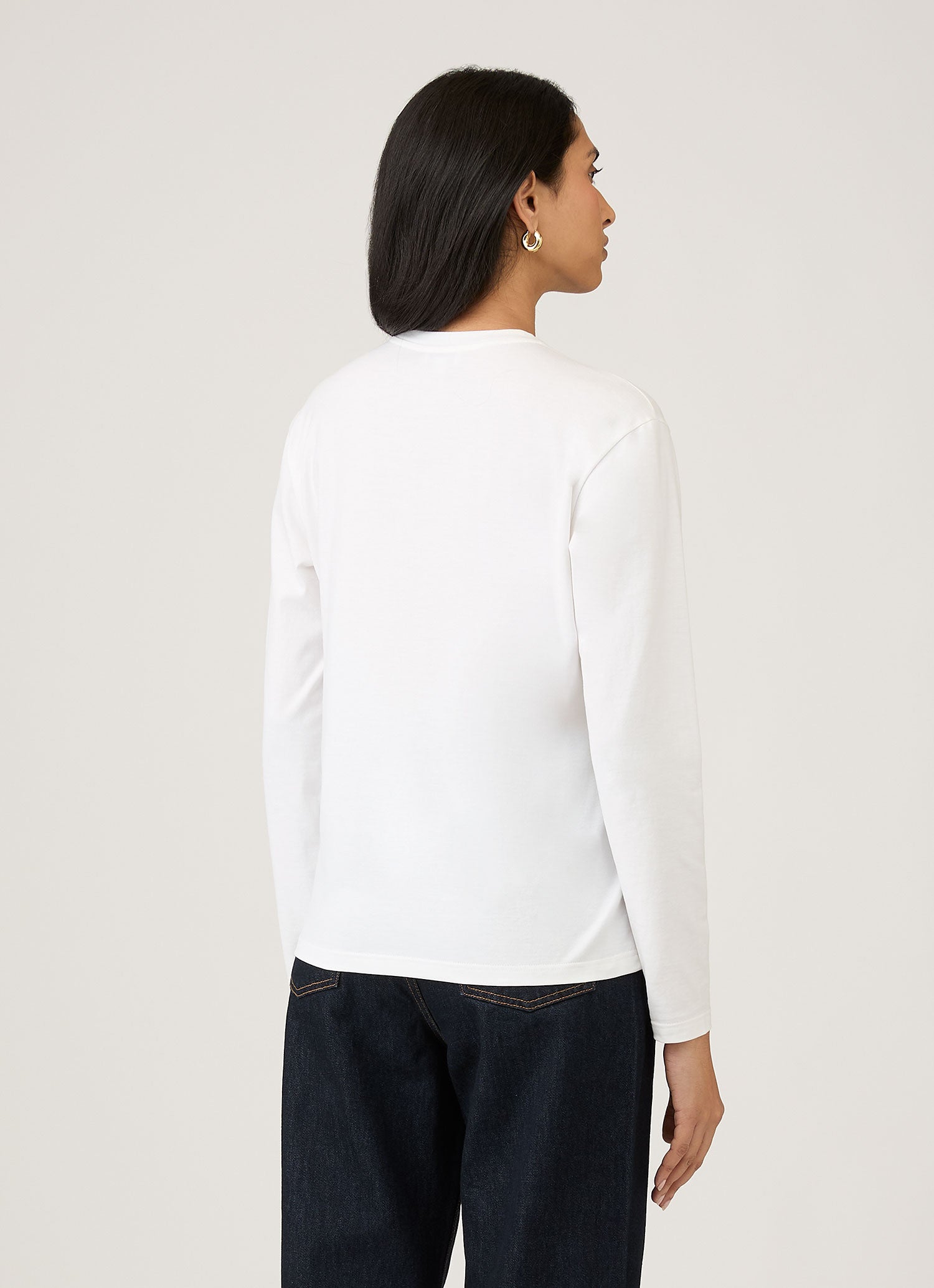 Women's Long Sleeve Boy Fit T Shirt in White