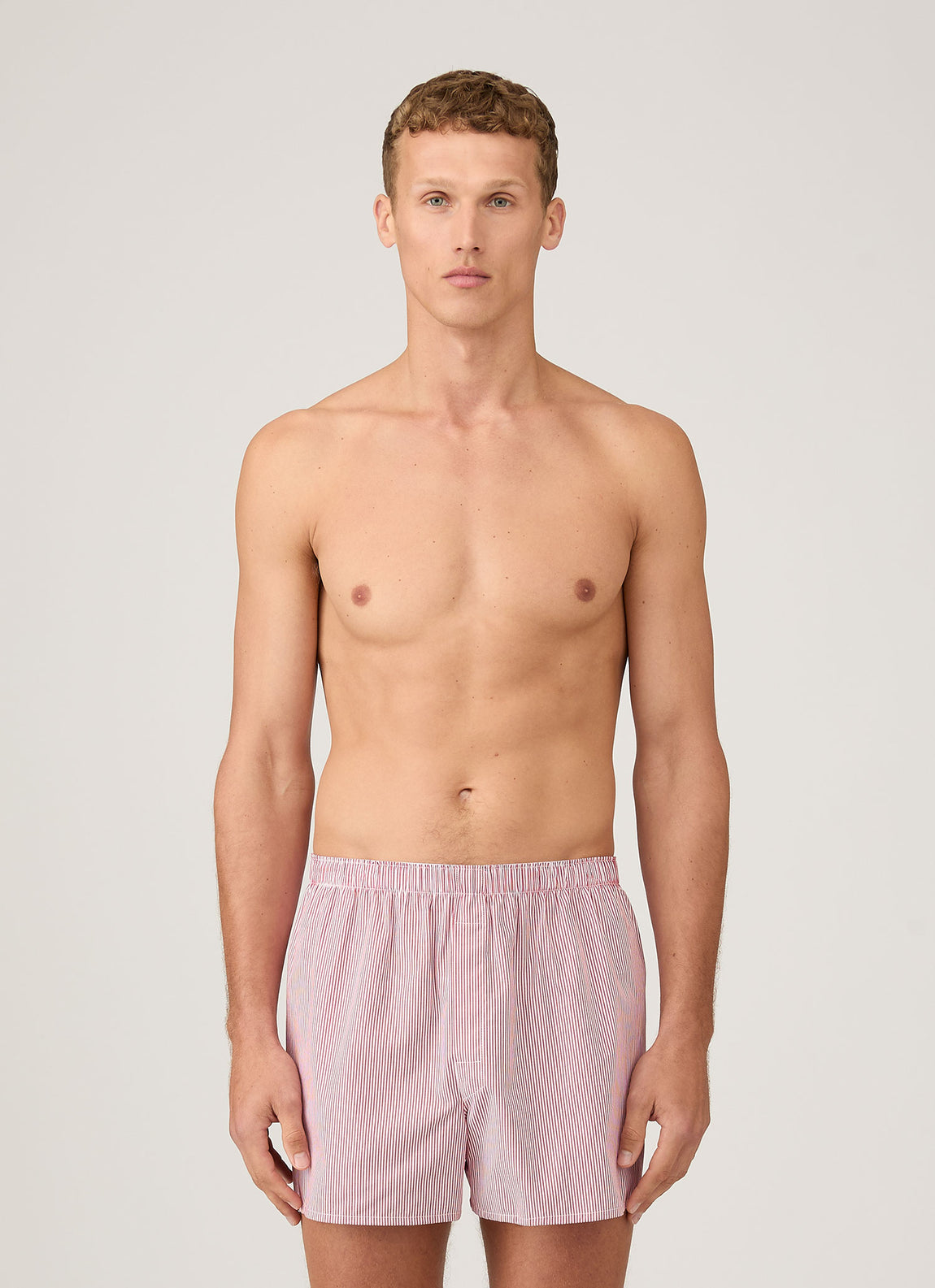Men's Classic Boxer Shorts in White/Red/Navy Pinstripe