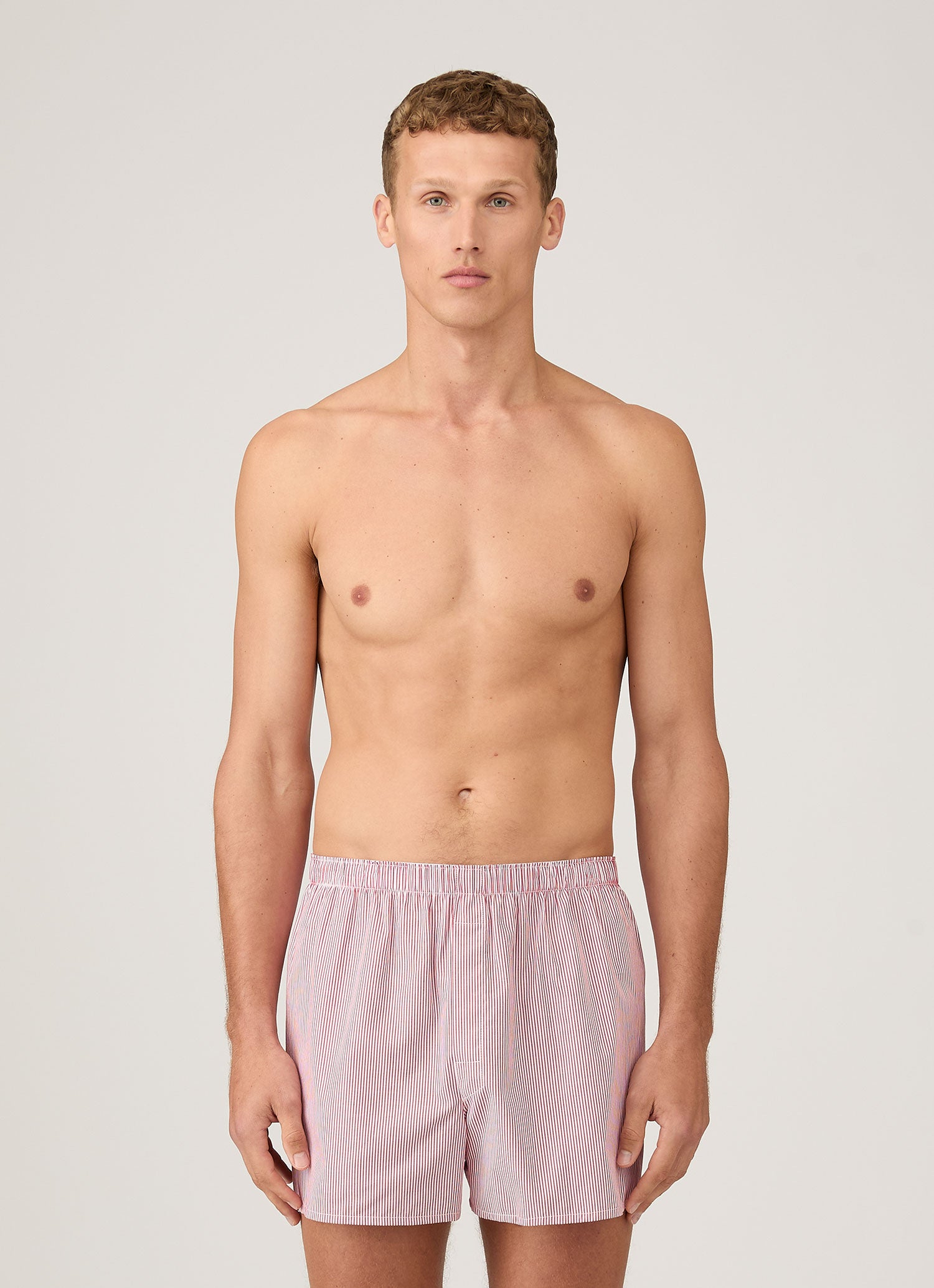 Men's Classic Boxer Shorts in White/Red/Navy Pinstripe