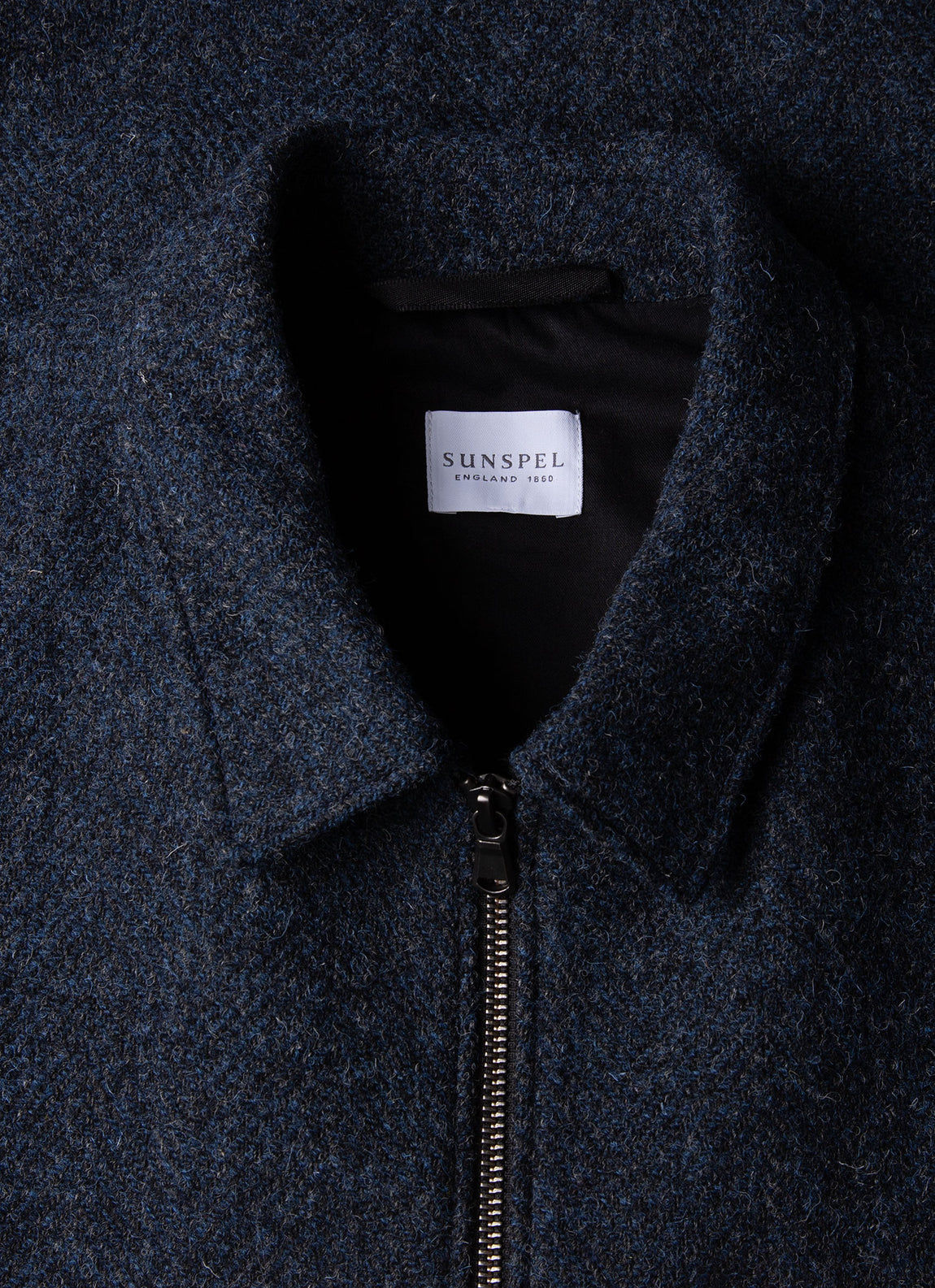 Men's Harris Tweed Harrington Jacket in Blue Herringbone