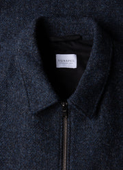 Men's Harris Tweed Harrington Jacket in Blue Herringbone