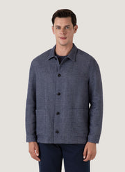 Men's Cotton Linen Twill Twin Pocket Jacket in Denim Blue
