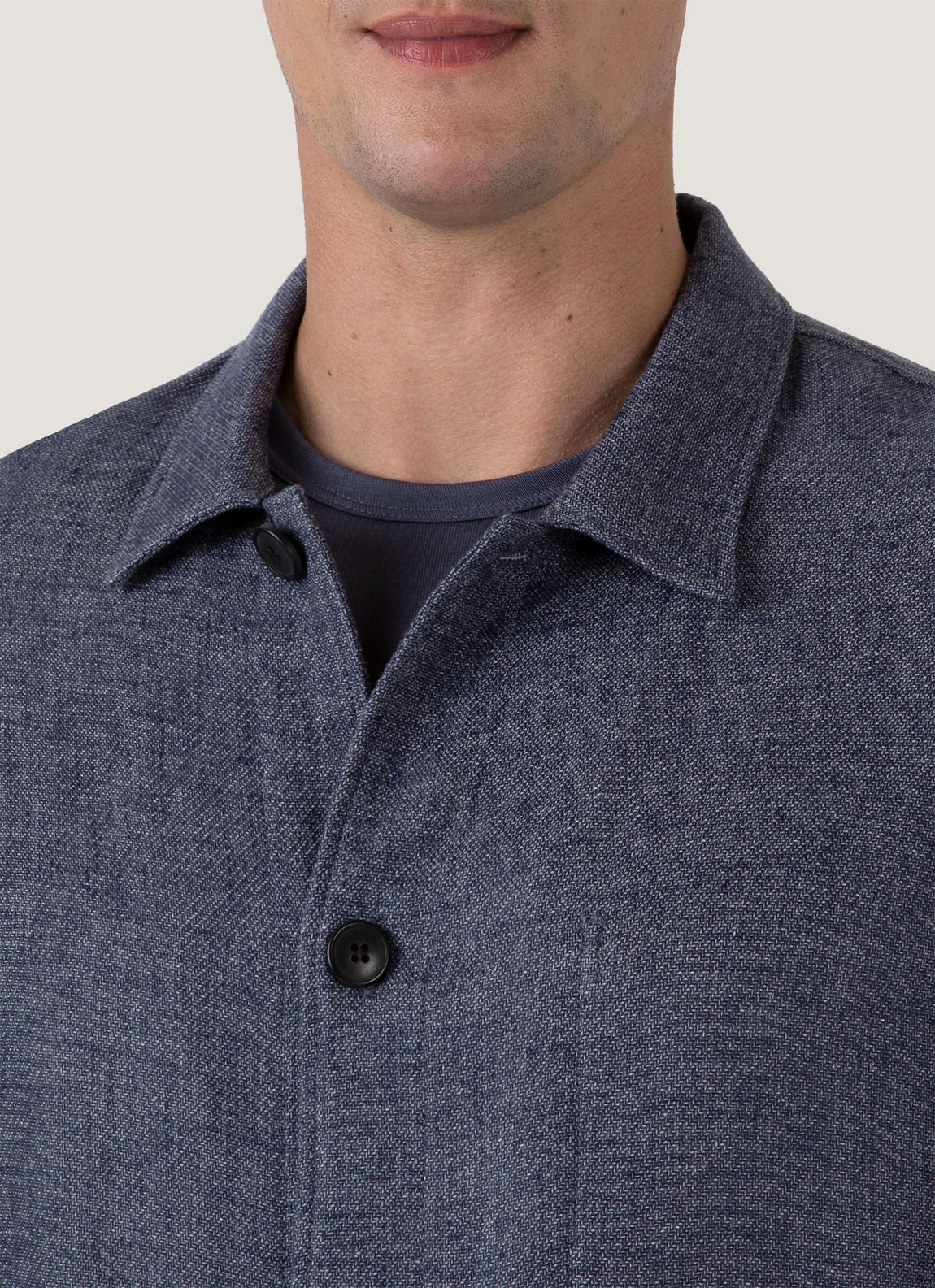 Men's Cotton Linen Twill Twin Pocket Jacket in Denim Blue