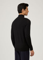 Men's Extra-Fine Merino Roll Neck in Black