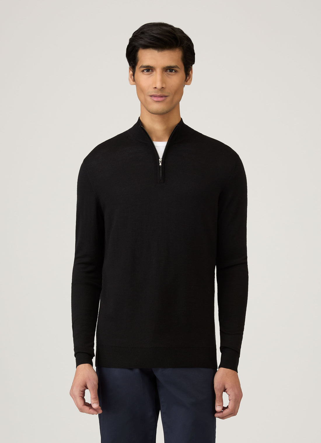 Men's Extra-Fine Merino Zip Neck in Black