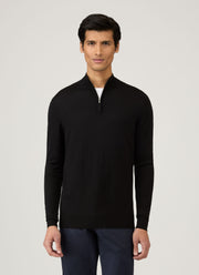 Men's Extra-Fine Merino Zip Neck in Black