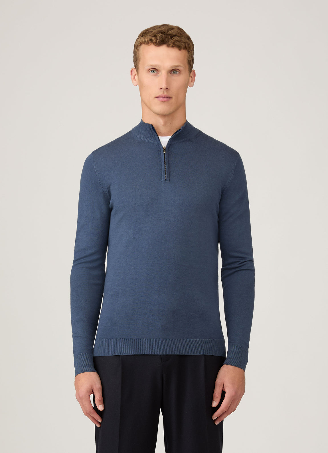 Men's Extra-Fine Merino Zip Neck in Slate Blue