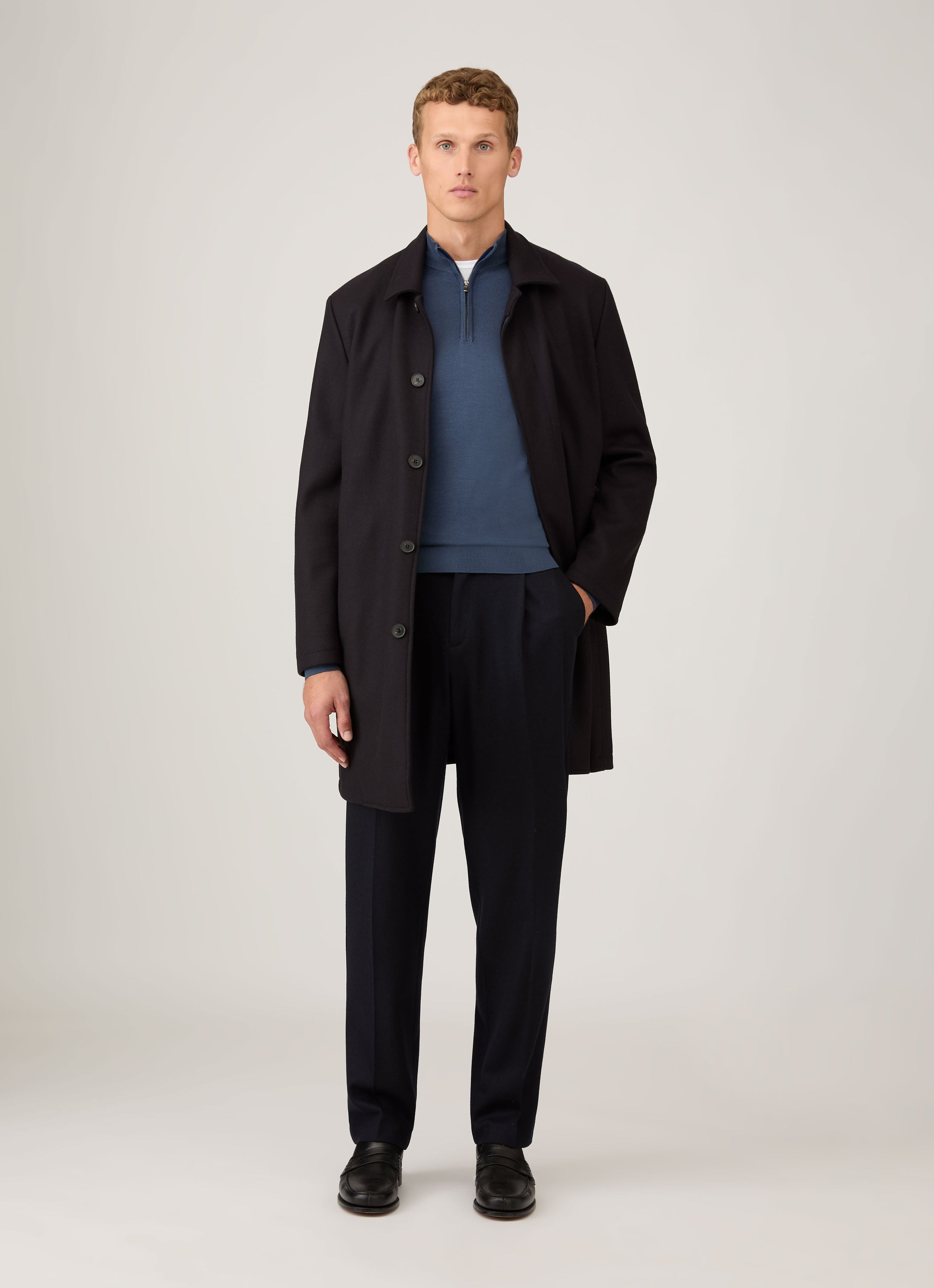 Men's Extra-Fine Merino Zip Neck in Slate Blue