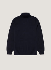 Men's Lambswool Roll Neck in Dark Navy Mouline