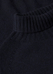Men's Lambswool Roll Neck in Dark Navy Mouline