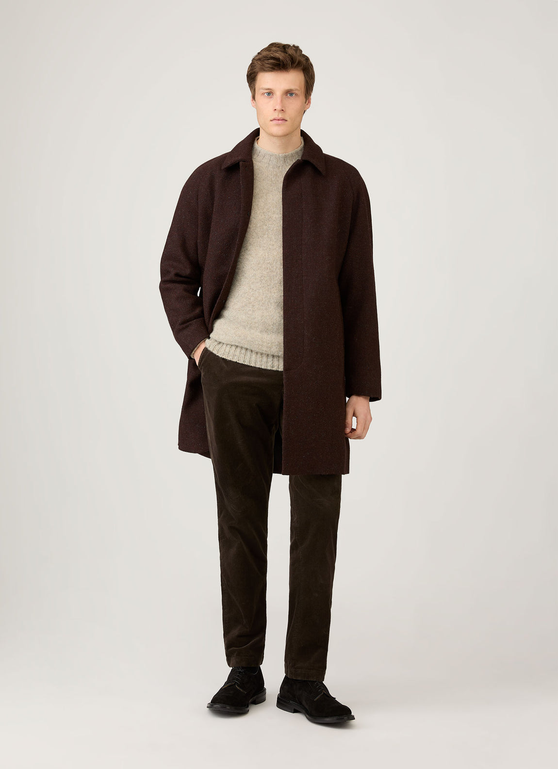 Men's Shetland Crew Neck Jumper in Oatmeal Melange