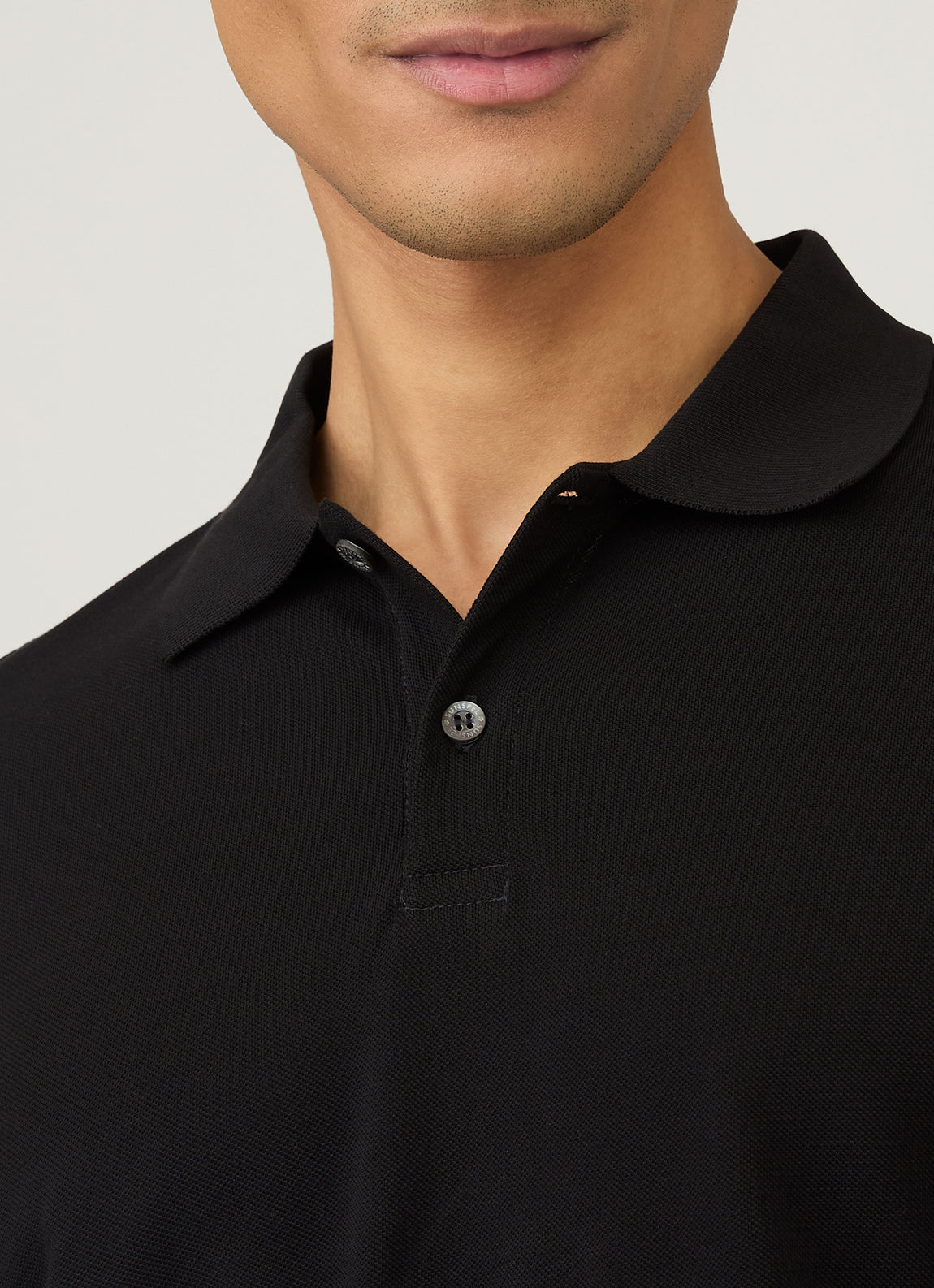 Men's Long Sleeve Piqué Polo Shirt in Black