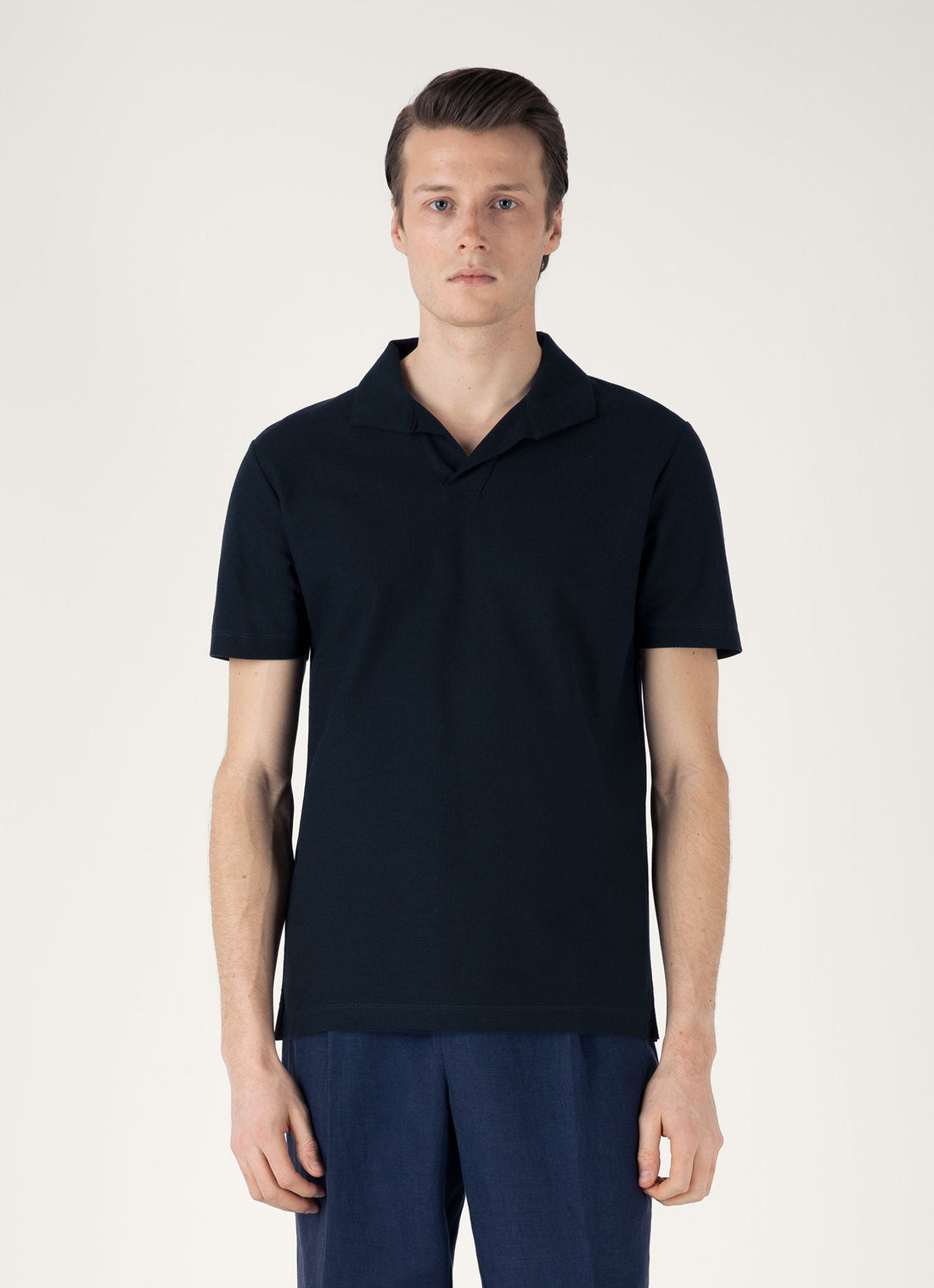 Men's Textured Jersey Polo Shirt in Midnight Navy
