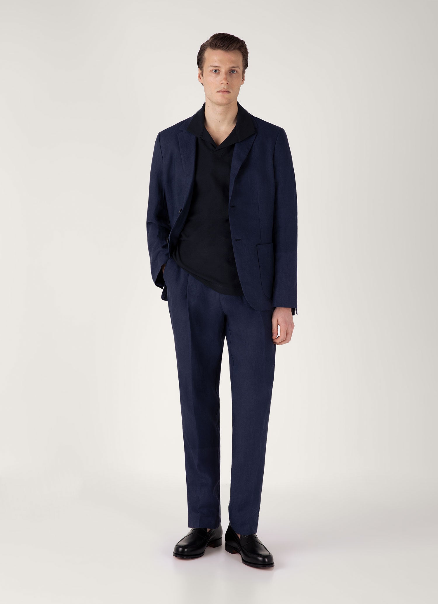 Men's Textured Jersey Polo Shirt in Midnight Navy