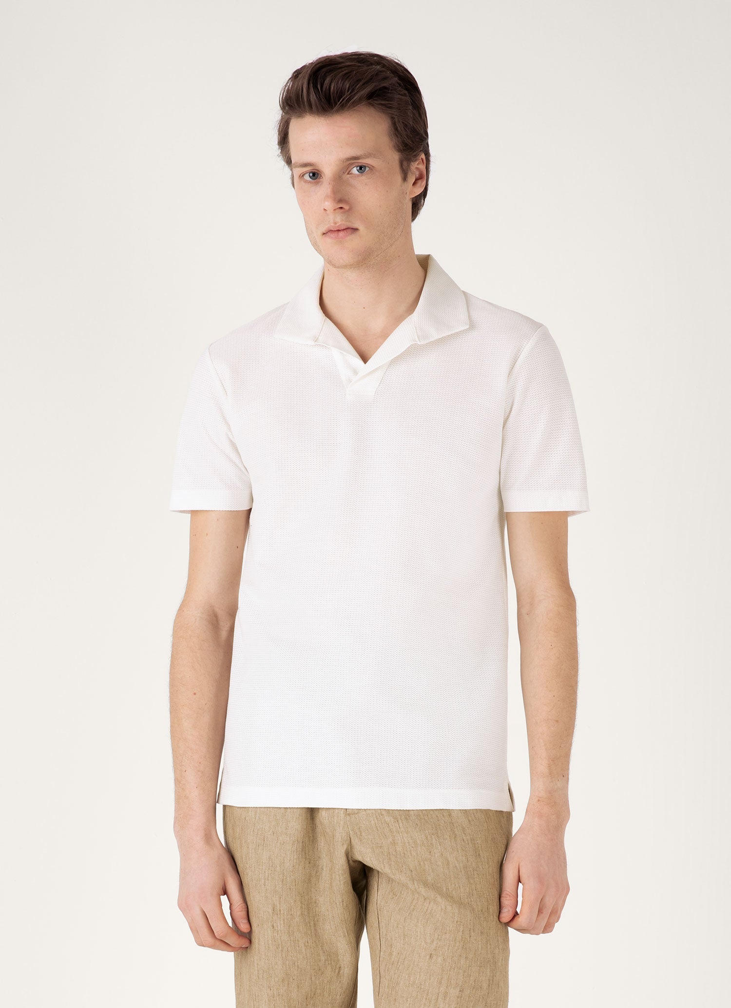 Men's Textured Jersey Polo Shirt in Ecru