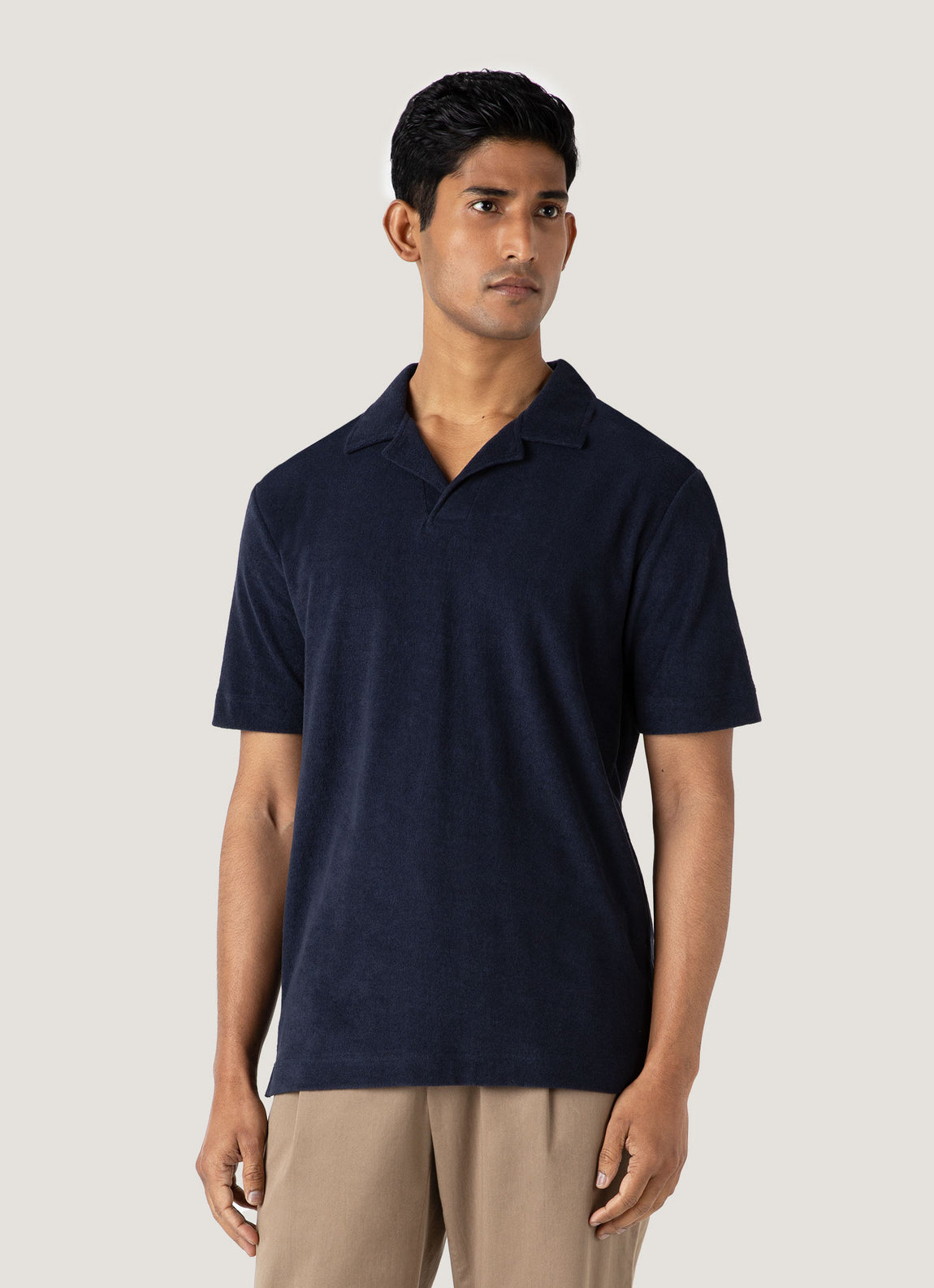 Men's Towelling Polo Shirt in Navy