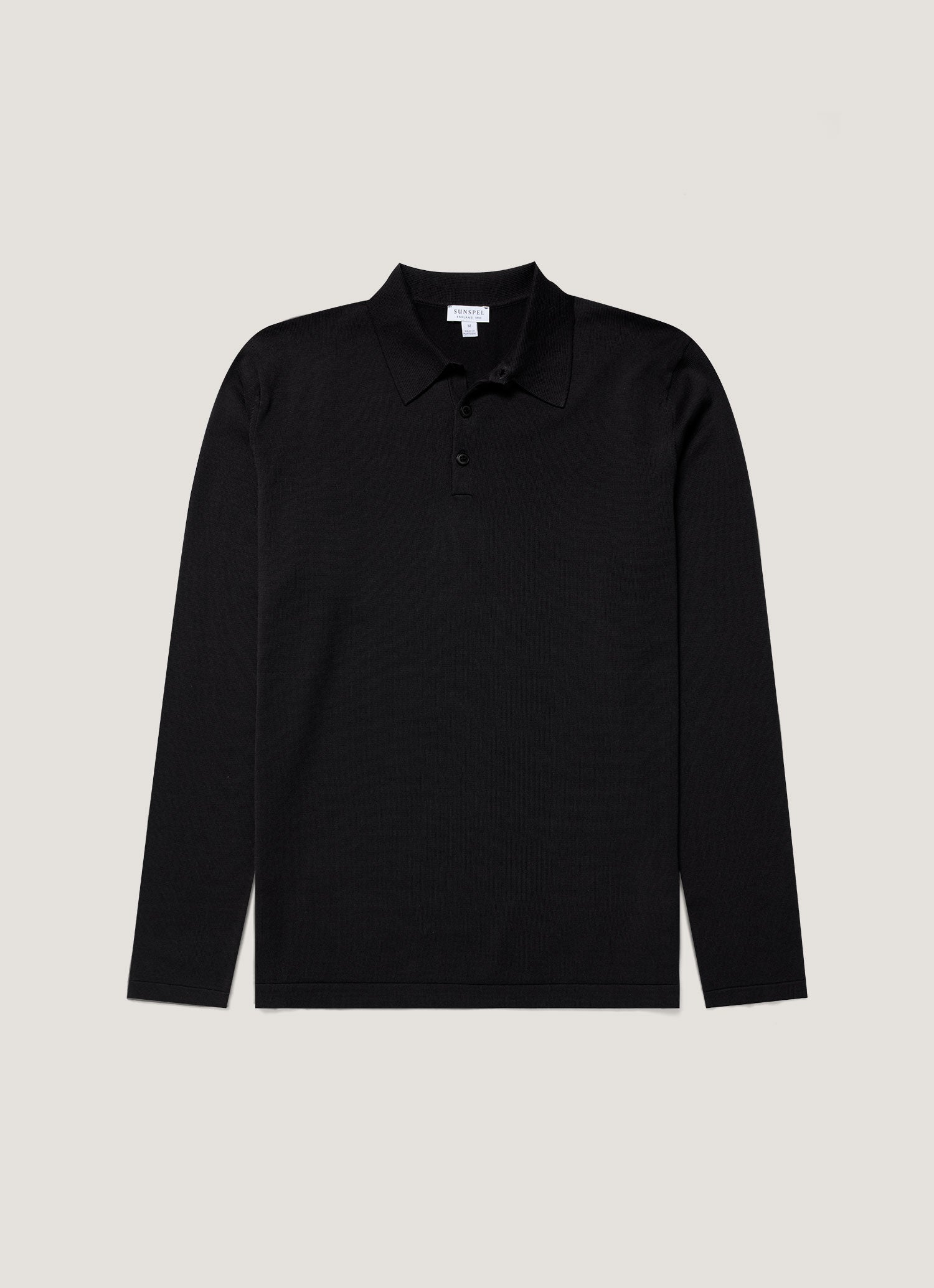 Men's Sea Island Cotton Long Sleeve Polo Shirt in Black
