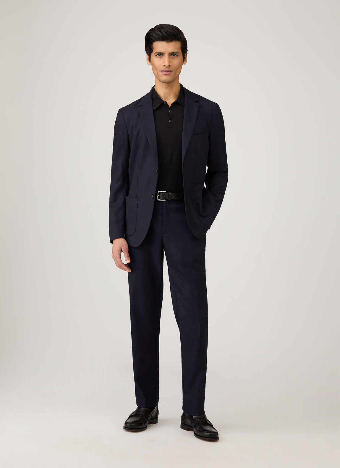 Men's Sea Island Cotton Long Sleeve Polo Shirt in Black