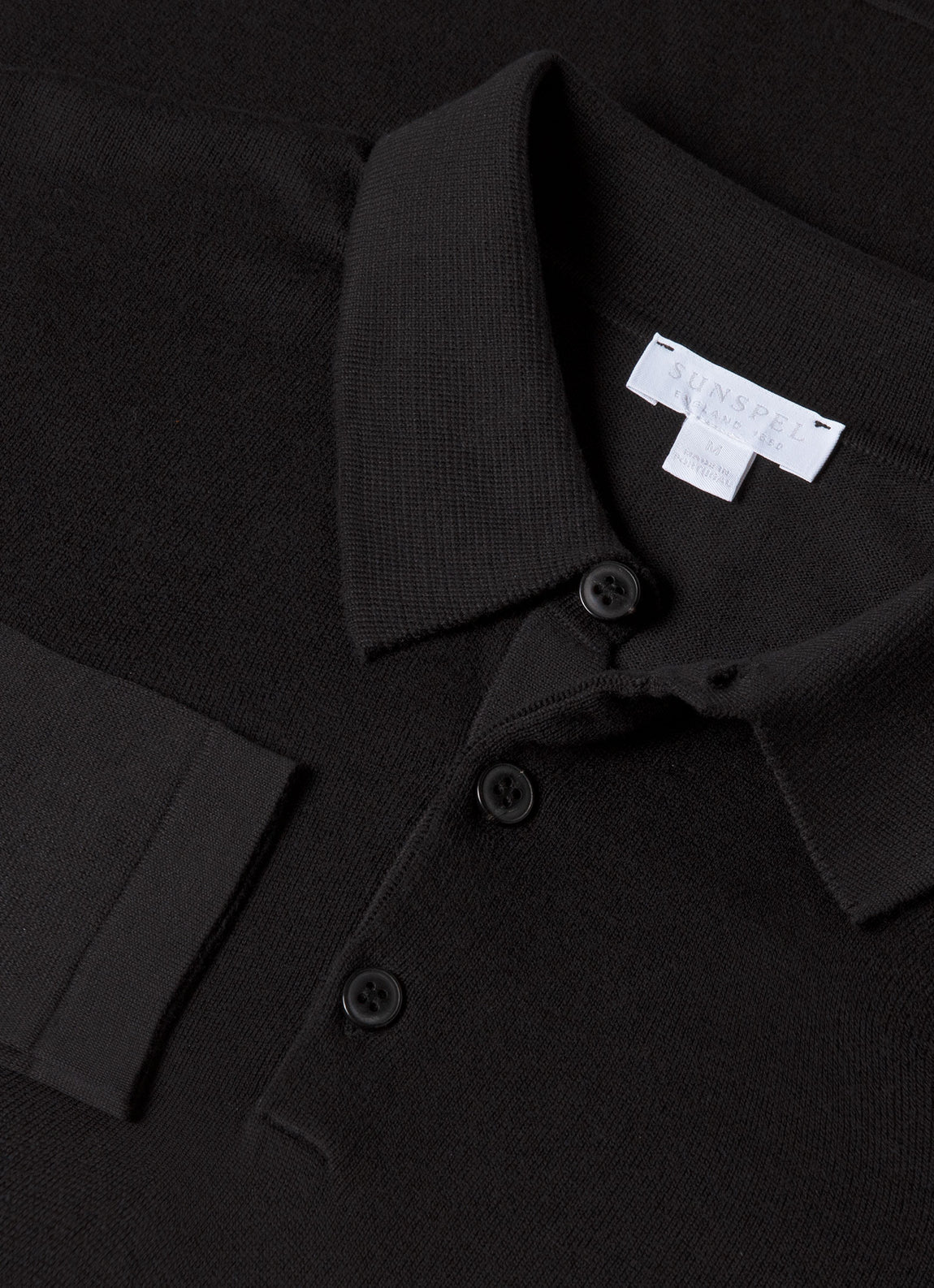 Men's Sea Island Cotton Long Sleeve Polo Shirt in Black
