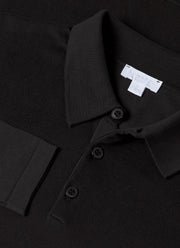 Men's Sea Island Cotton Long Sleeve Polo Shirt in Black