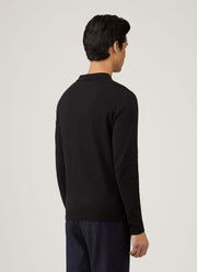 Men's Sea Island Cotton Long Sleeve Polo Shirt in Black