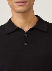 Men's Sea Island Cotton Long Sleeve Polo Shirt in Black