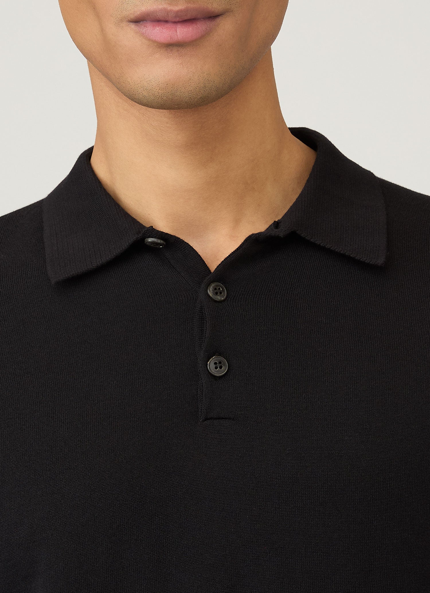 Men's Sea Island Cotton Long Sleeve Polo Shirt in Black