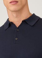 Men's Sea Island Cotton Long Sleeve Polo Shirt in Light Navy