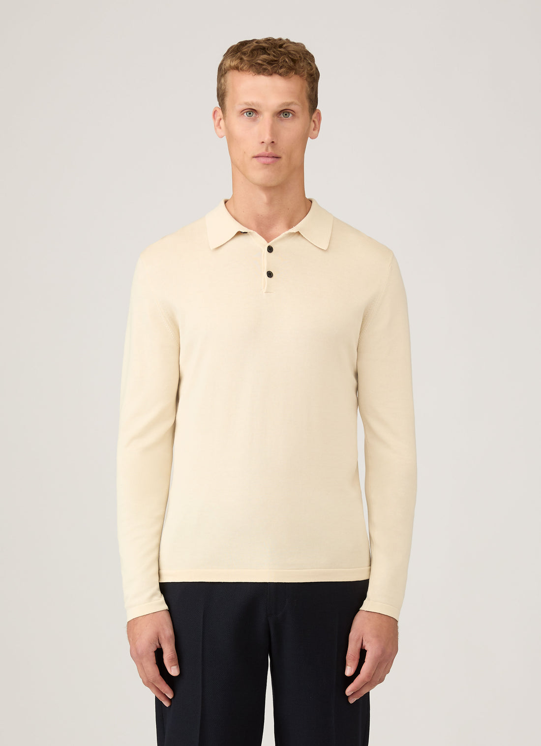 Men's Sea Island Cotton Long Sleeve Polo Shirt in Undyed
