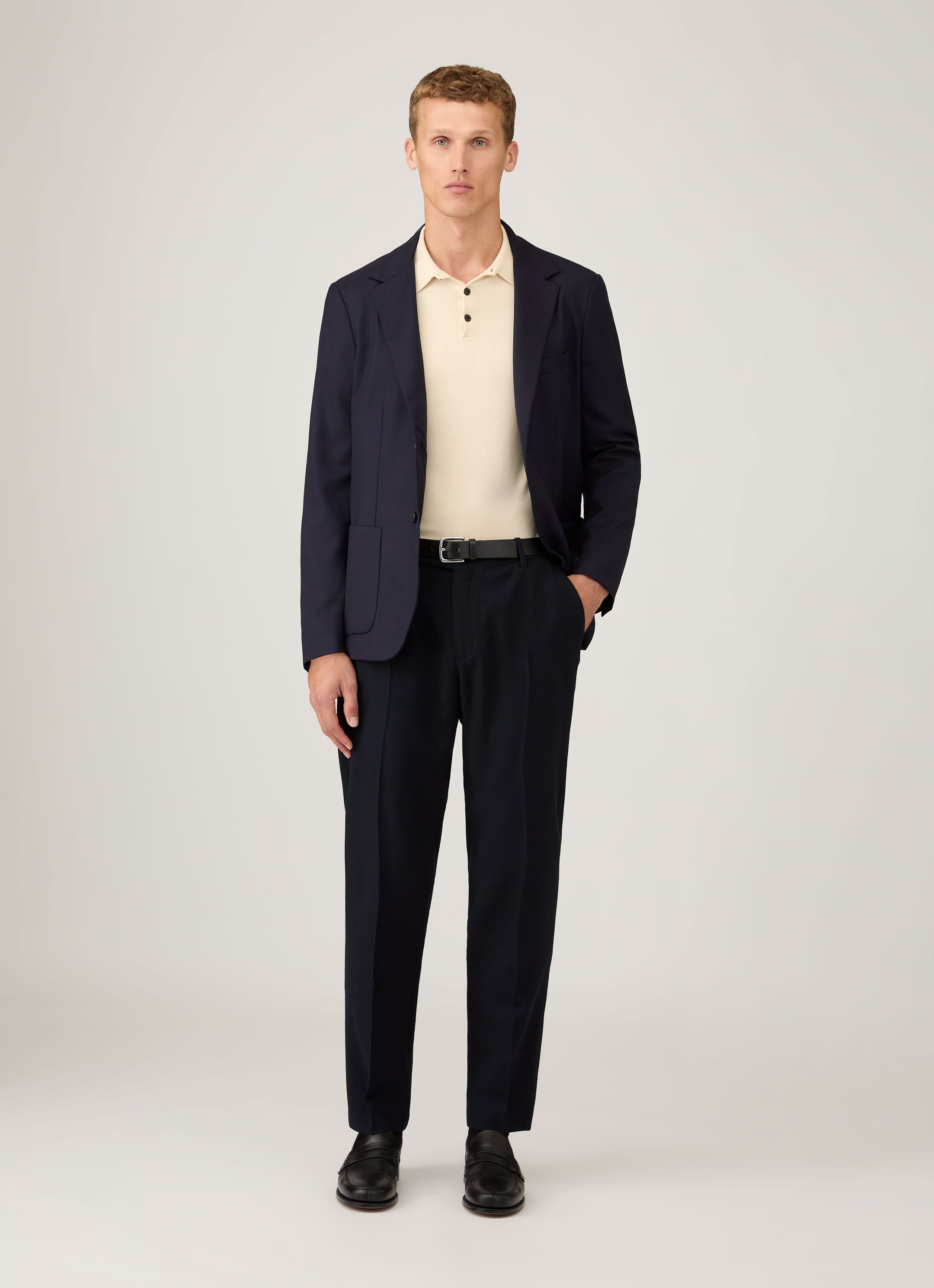 Men's Sea Island Cotton Long Sleeve Polo Shirt in Undyed