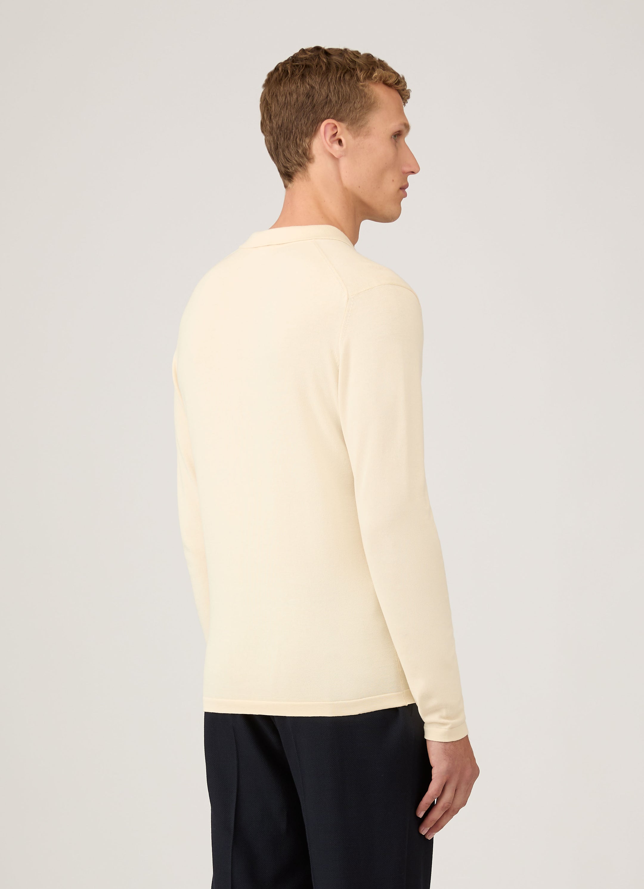 Men's Sea Island Cotton Long Sleeve Polo Shirt in Undyed