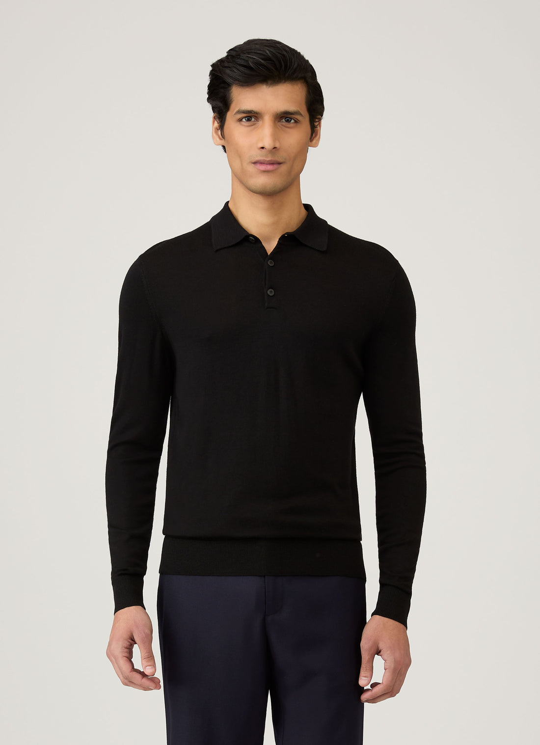 Men's Extra-Fine Merino Polo Shirt in Black