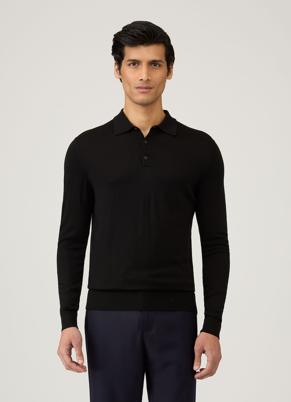 Men's Extra-Fine Merino Polo Shirt in Black