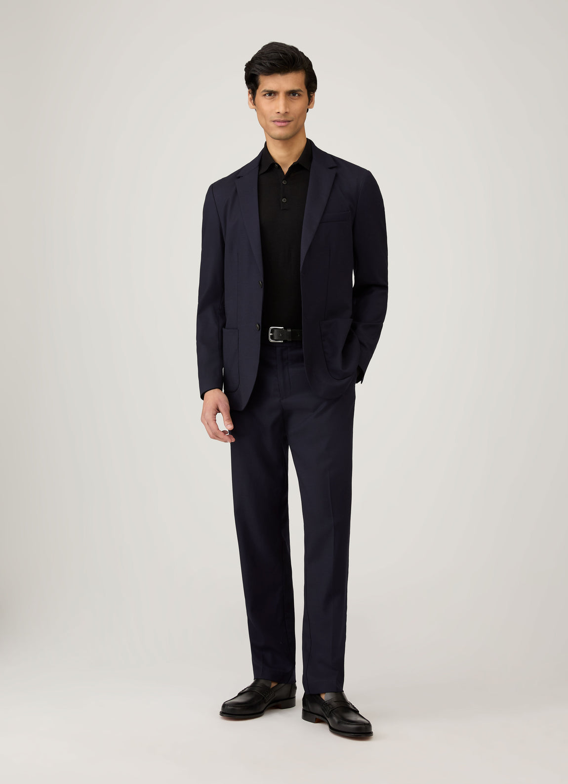 Men's Extra-Fine Merino Polo Shirt in Black