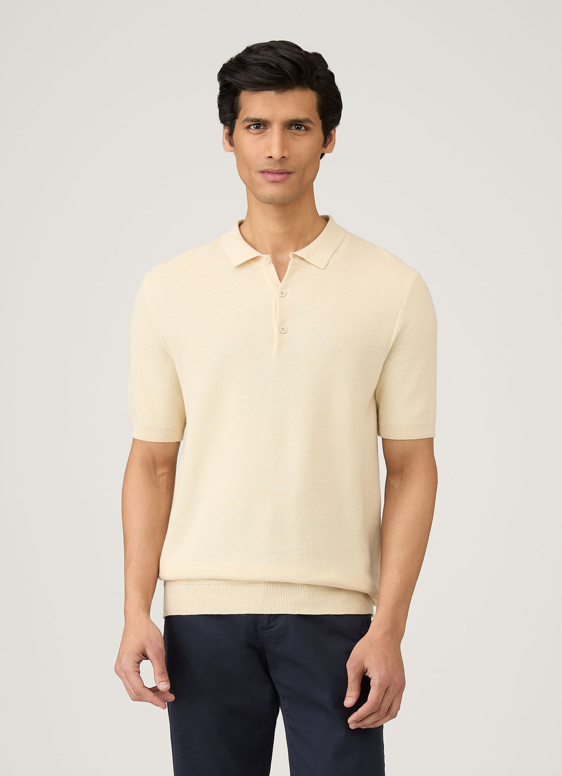 Men's Knit Polo Shirt in Ecru
