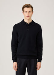 Men's Lambswool Polo Shirt in Dark Navy Mouline